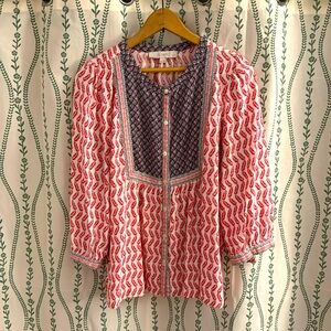 LOFT Red and Blue Patterned Top
